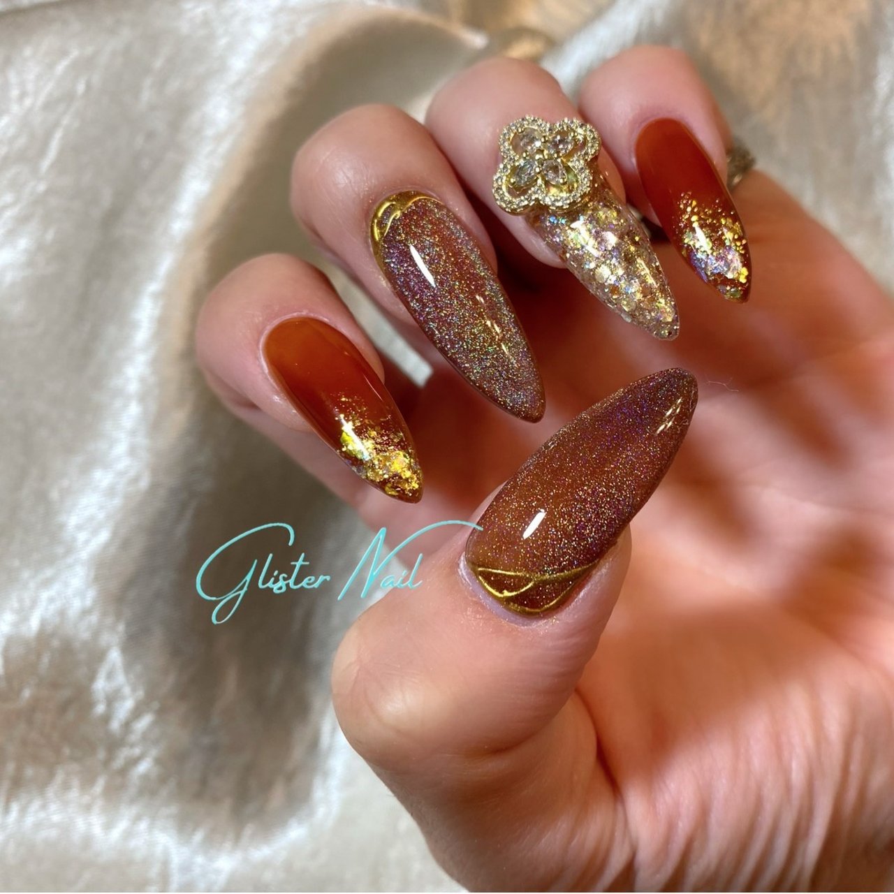 夏 秋 ハンド スカルプチュア セルフネイル Glister Nailのネイルデザイン No ネイルブック