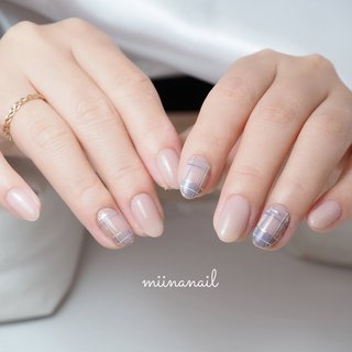 パープル 紫 チェック柄のネイルデザイン ネイルブック