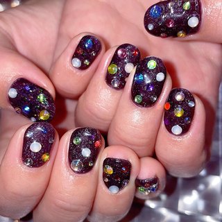 ［09］ネイルチップ カラフル ストーンネイル 宝石ネイル ブラック オーダー 09］ネイルチップ カラフル ストーンネイル 宝石ネイル ブラック