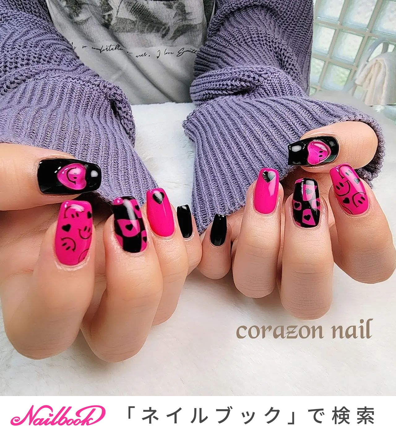 ロック/ピンク/黒のネイルデザイン｜ネイルブック