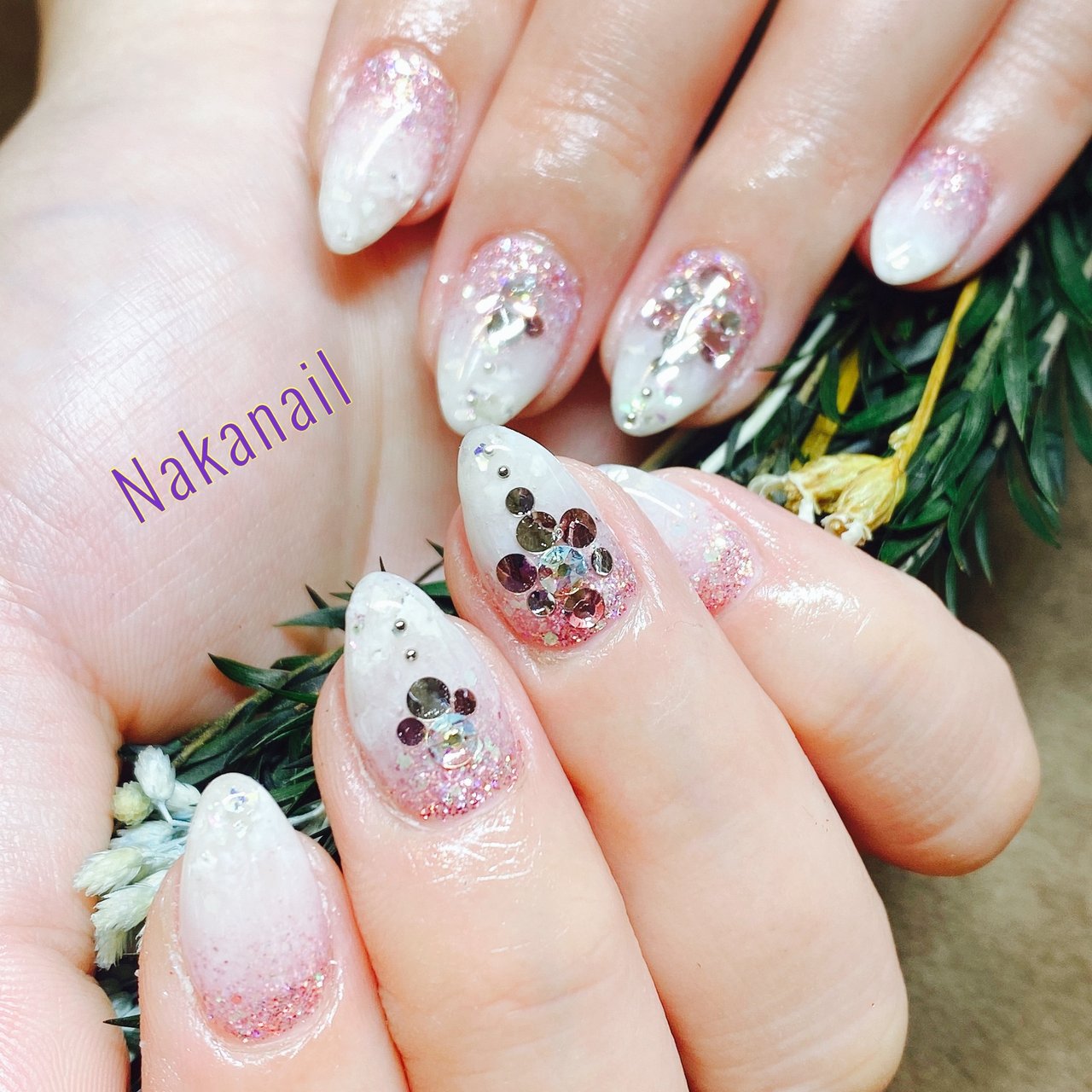 春 ハンド グラデーション ラメ ミディアム Nakanailのネイルデザイン No ネイルブック