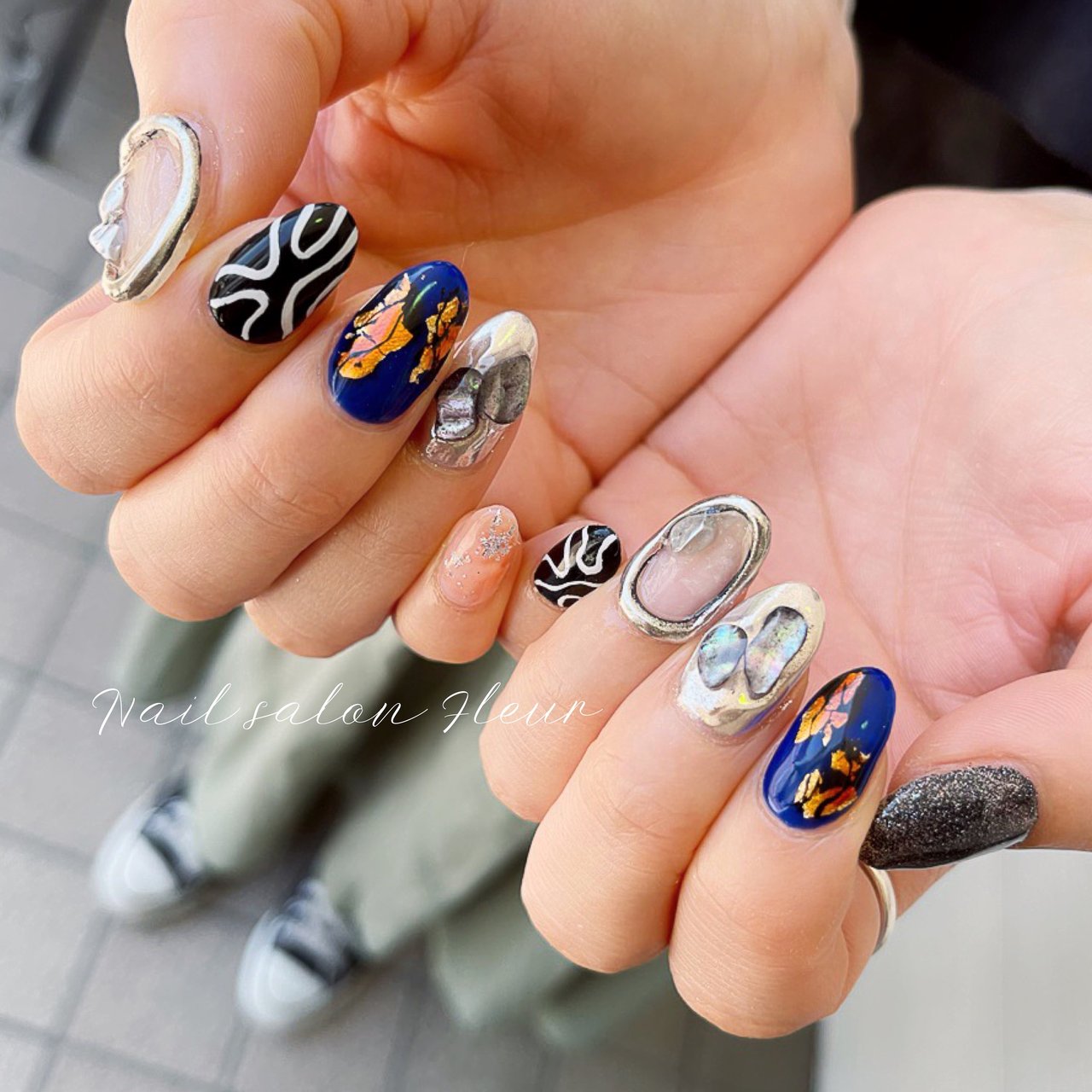 ハンド ニュアンス オレンジ ブルー ブラック Nail Fleur Maki Futsukiのネイルデザイン No ネイルブック