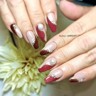 パール ボルドー 派手ネイルのネイルデザイン ネイルブック