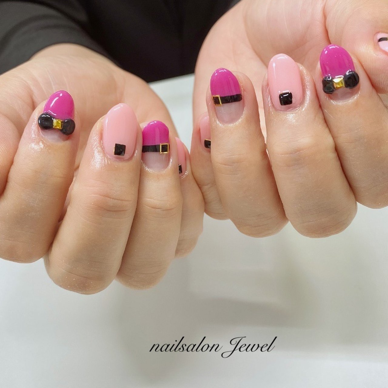 オールシーズン ハンド ミディアム ピンク ブラック Nailsalon Jewelのネイルデザイン No ネイルブック