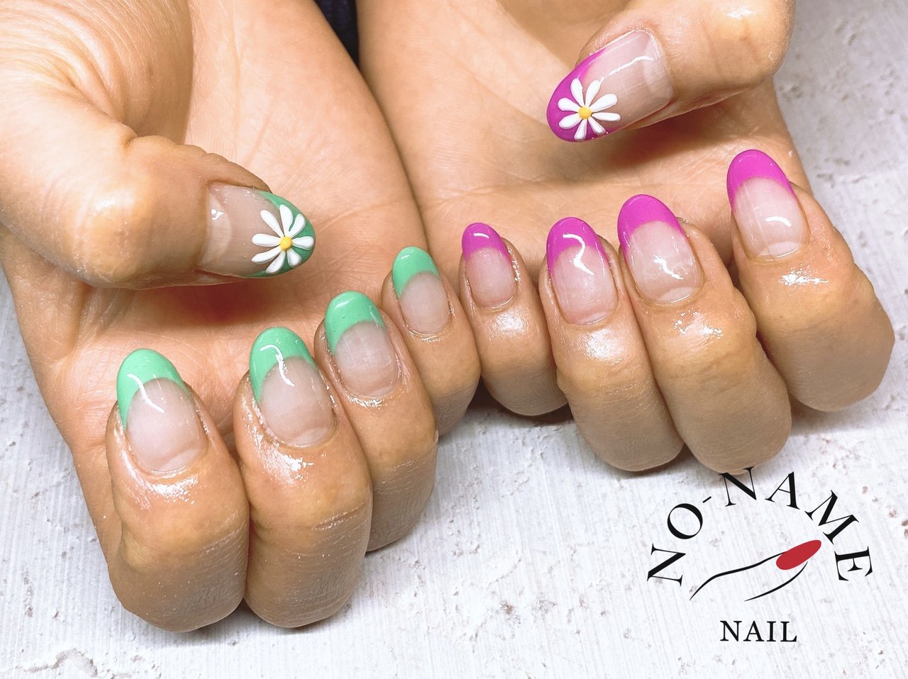 ハンド フレンチ ピンク グリーン ジェルネイル Sonomiのネイルデザイン No ネイルブック
