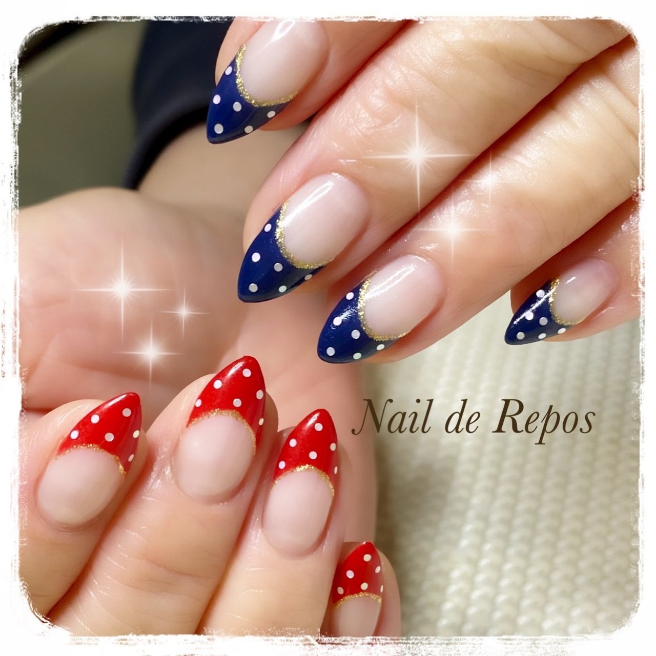 ハンド フレンチ ドット レッド ネイビー Nail De Repos ルポ のネイルデザイン No ネイルブック