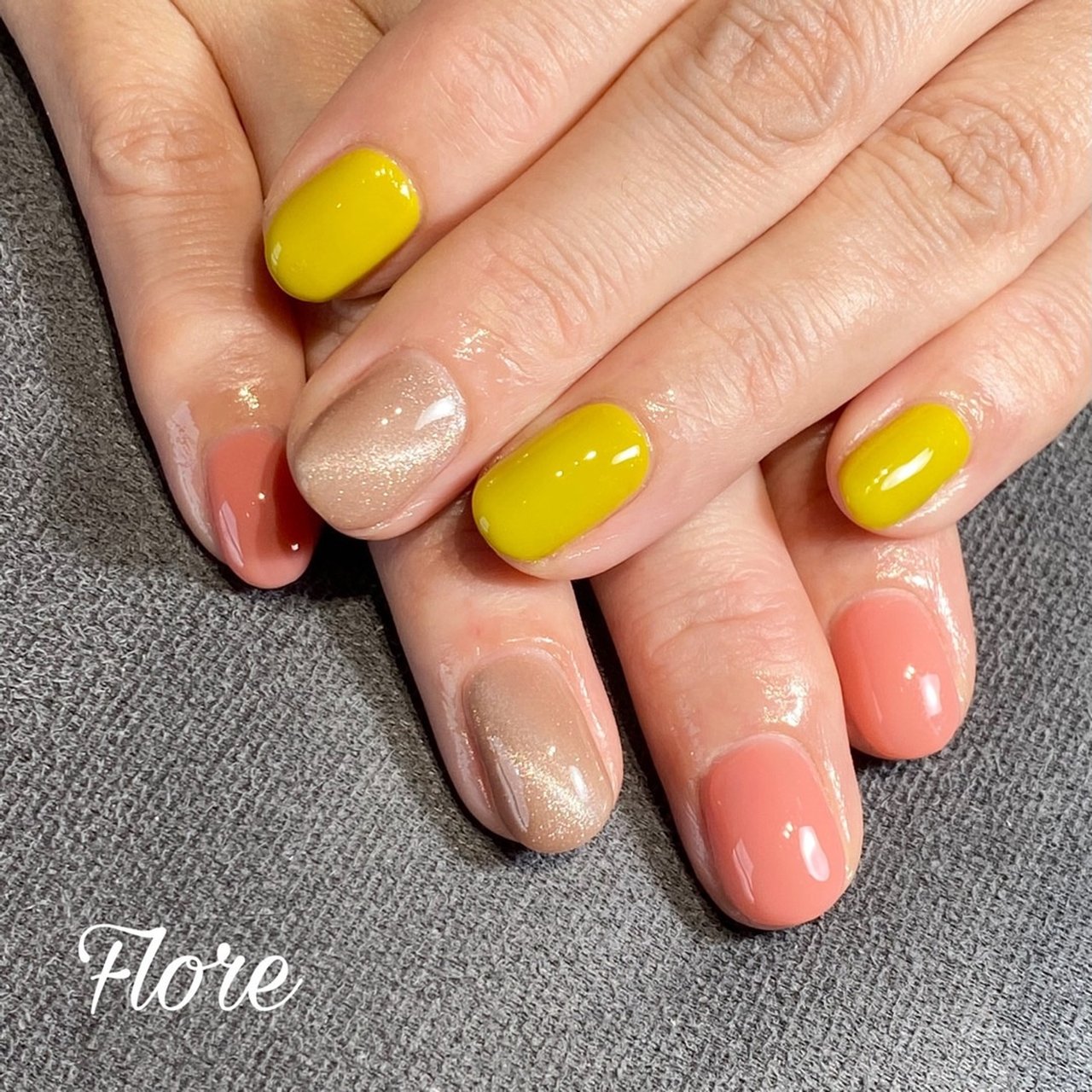 オールシーズン ハンド ピンク イエロー ジェルネイル Haruのネイルデザイン No ネイルブック