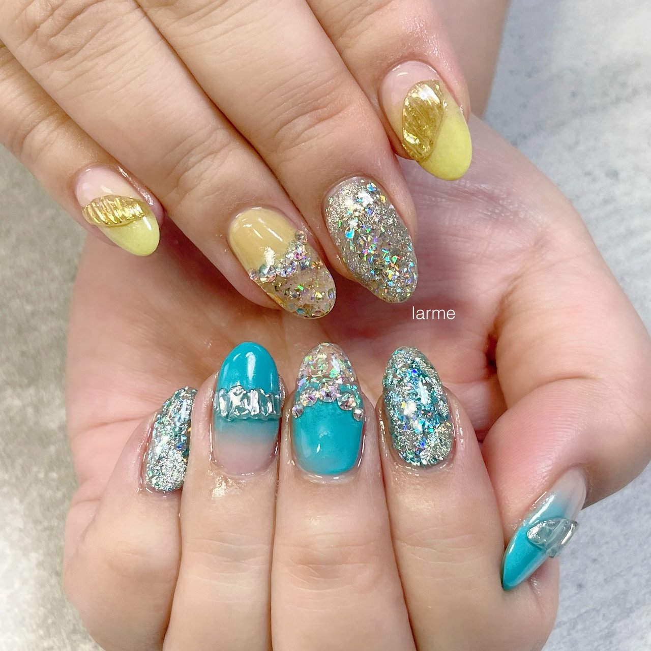 ハンド イエロー 水色 Nailroomlarmeのネイルデザイン No ネイルブック