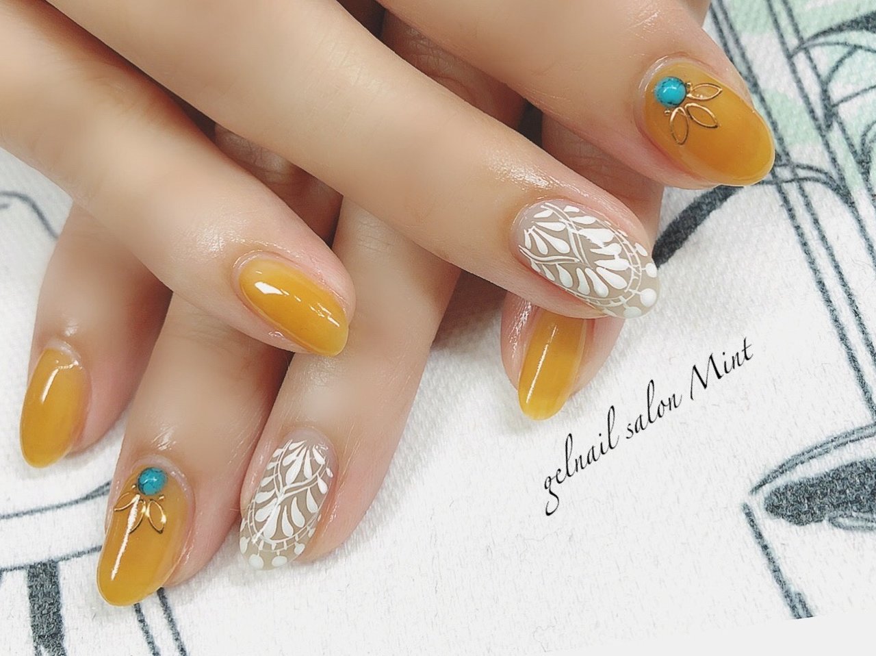 リゾート ハンド エスニック ミディアム ホワイト Aiのネイルデザイン No ネイルブック