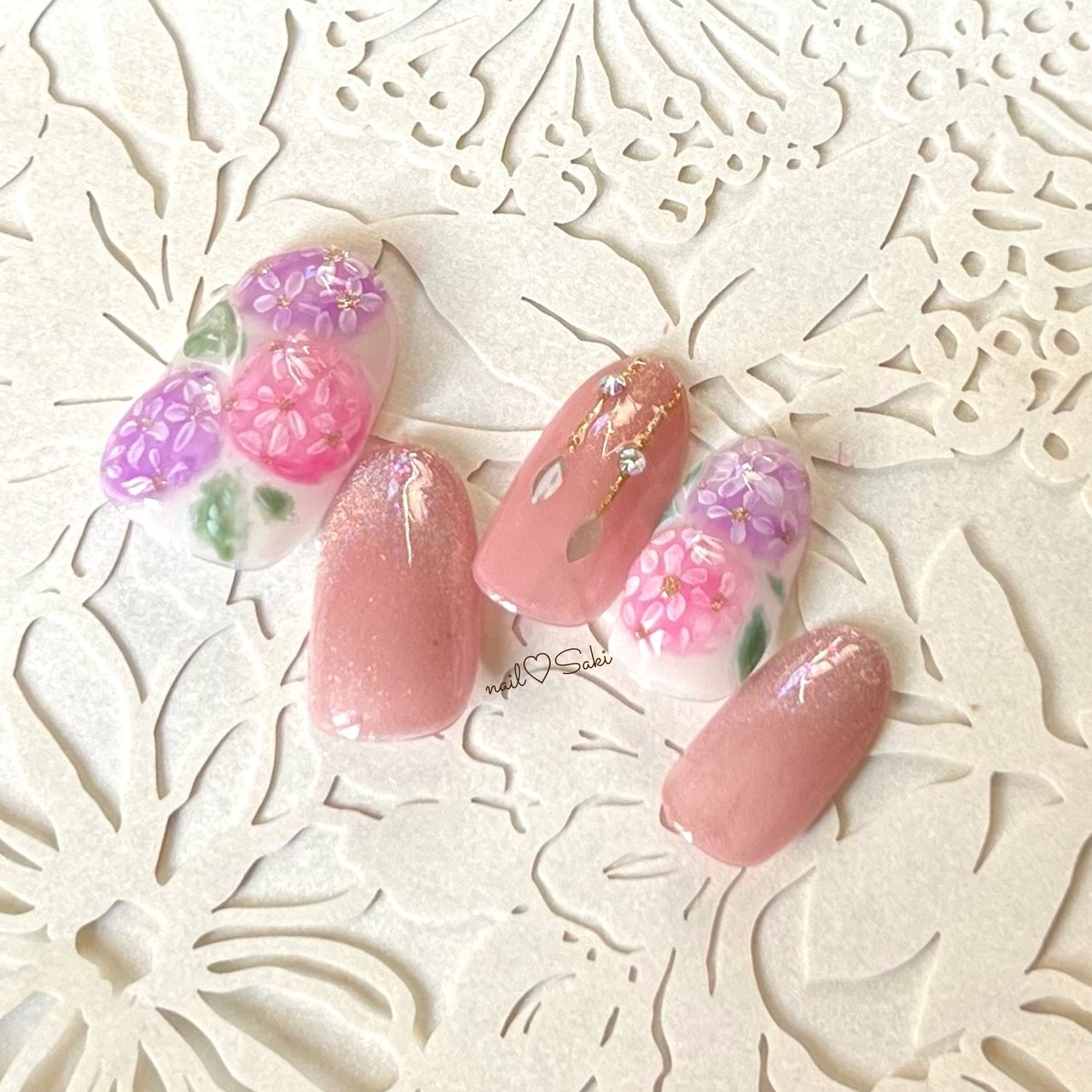 梅雨 浴衣 ピンク パープル ゴールド Nail Sakiのネイルデザイン No ネイルブック