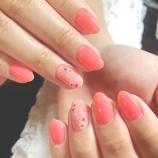 オレンジピンクのネイルデザイン ネイルブック