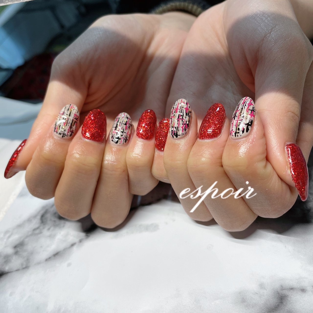 パーティー 女子会 ハンド ラメ ツイード Espoir エスポワール のネイルデザイン No ネイルブック