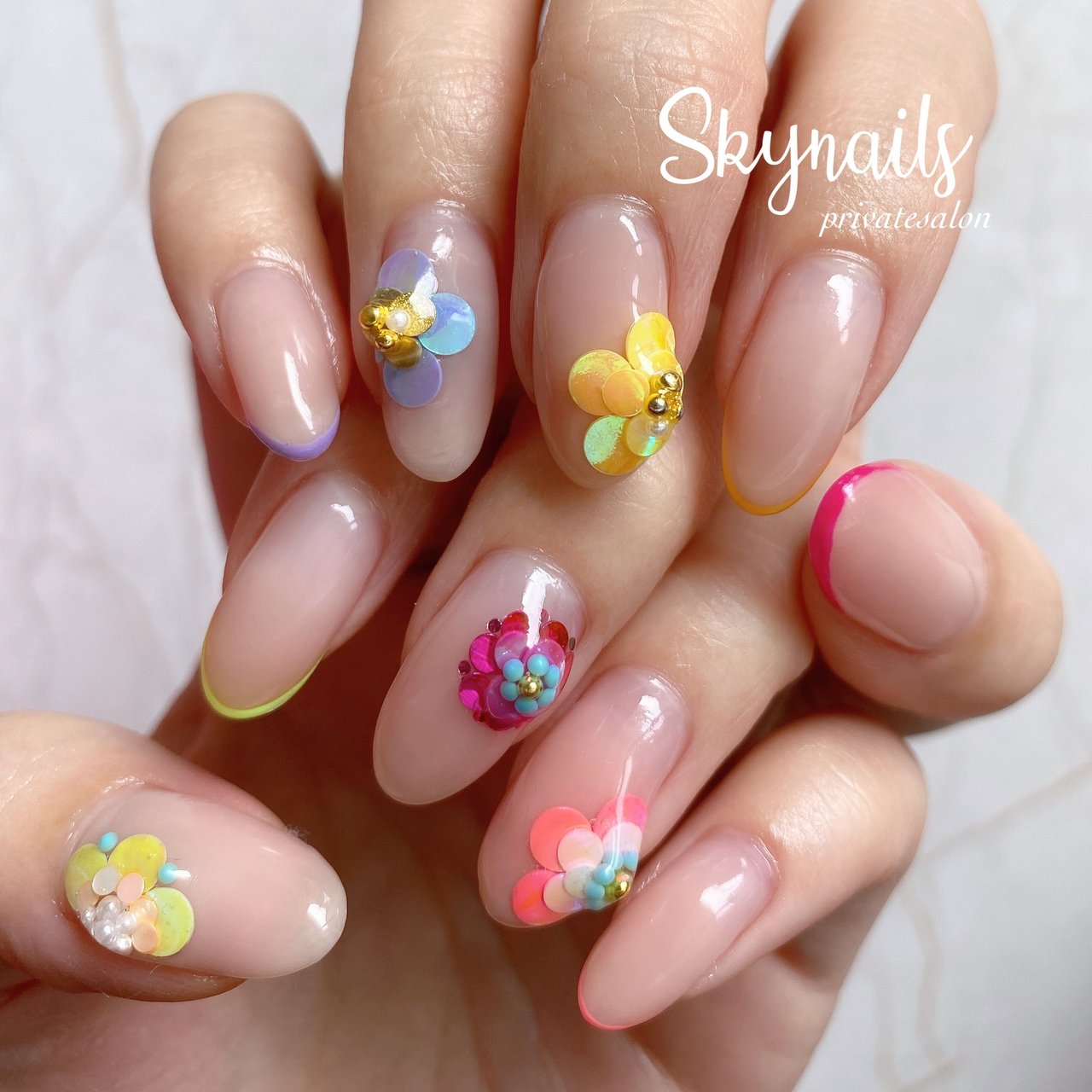 オールシーズン ハンド フラワー ミディアム カラフル Skynails Kayoのネイルデザイン No ネイルブック