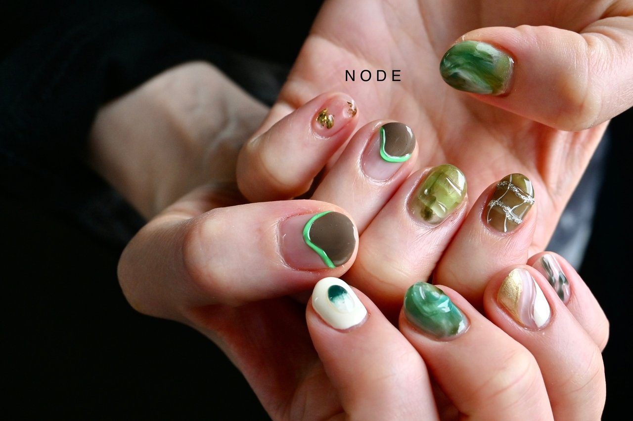 ハンド ホワイト ベージュ グリーン Nodeのネイルデザイン No ネイルブック