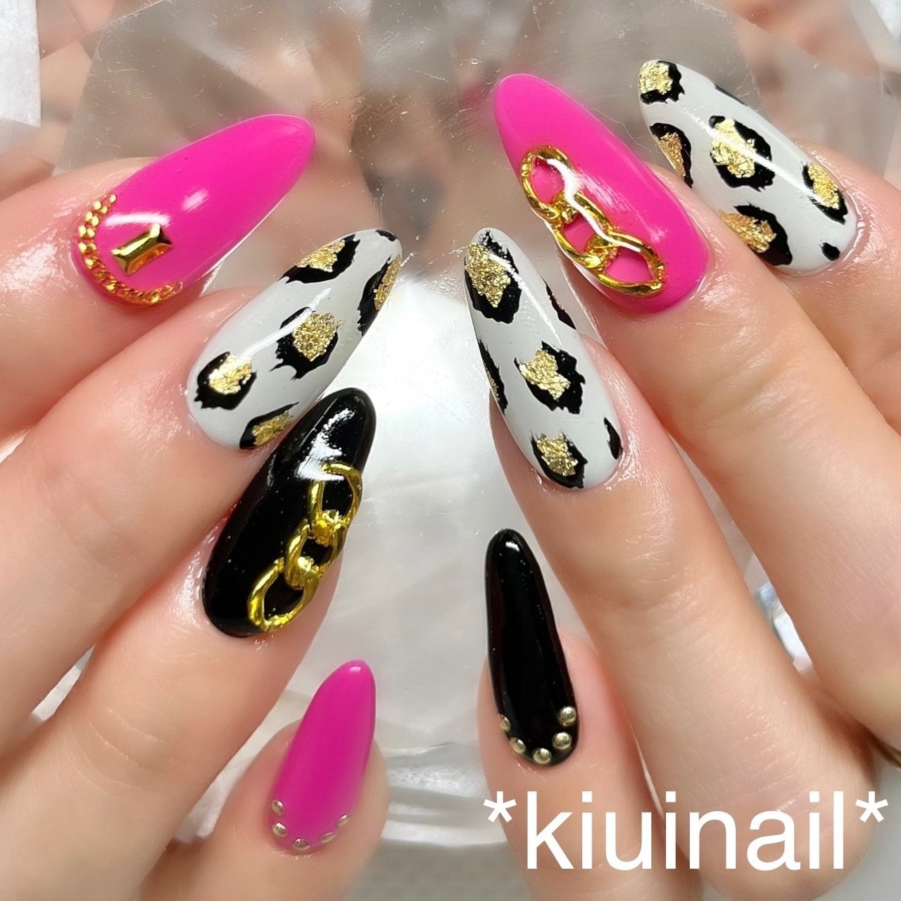 ハンド チェーン レオパード ロング ポイント Kiuinailのネイルデザイン No ネイルブック