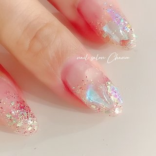 ネイルチップ ワンホン クリアストーン グラデーション オーロラ ホロ