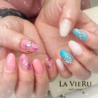 ピンクブルーのネイルデザイン ネイルブック