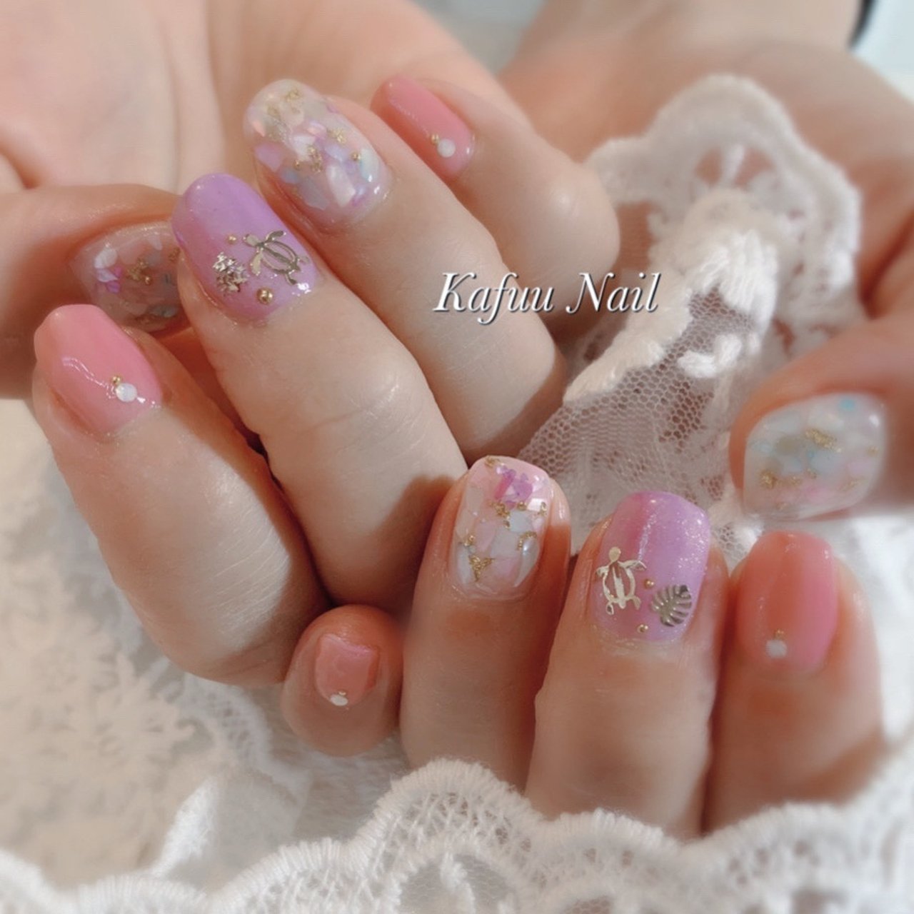 夏 ハンド シェル ホワイト ピンク Kafuu Nail カフーネイル のネイルデザイン No ネイルブック