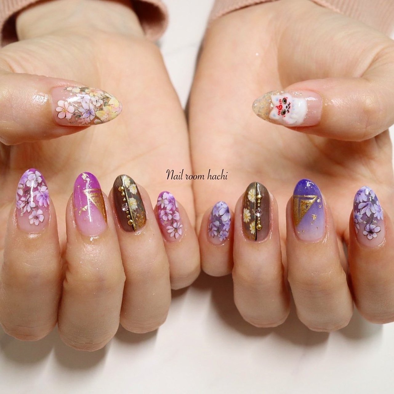 オールシーズン ライブ ハンド グラデーション フラワー Nail Room Hachiのネイルデザイン No ネイルブック