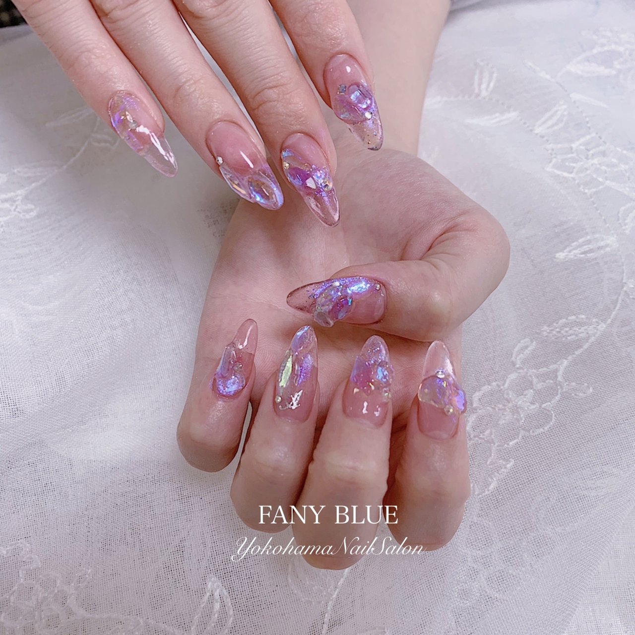 ハンド ビジュー ロング ポイント スカルプチュア Fanyblueのネイルデザイン No ネイルブック