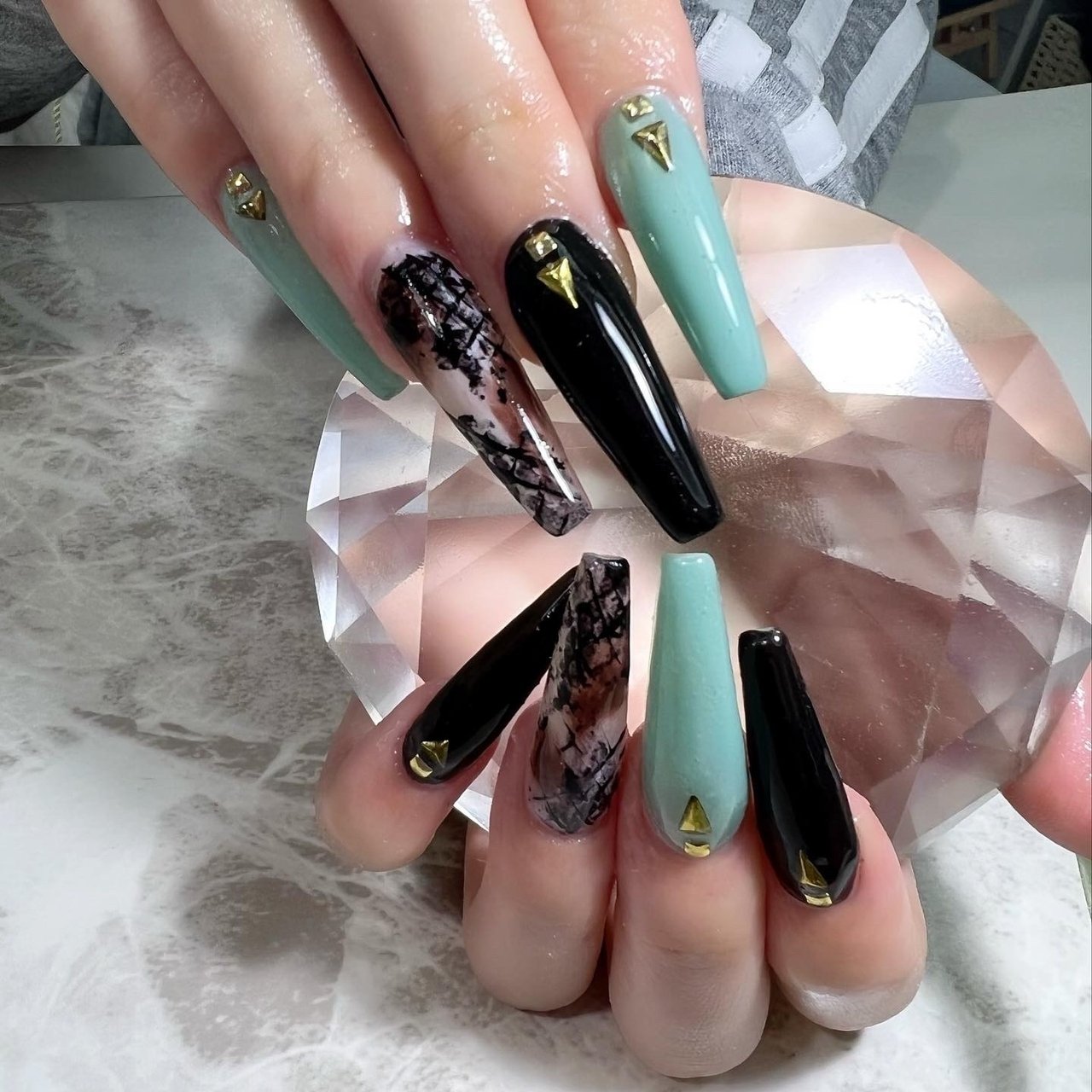 ハンド/スーパーロング/コフィン/ターコイズ/ブラック - nail'smirac