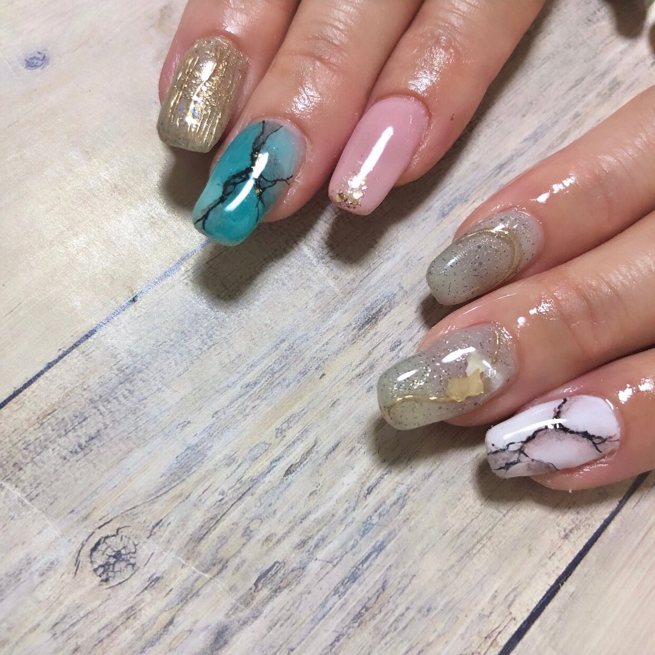 夏 海 リゾート シェル 大理石 Og107hiのネイルデザイン No ネイルブック