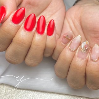 ニュアンス ピンク 赤のネイルデザイン ネイルブック