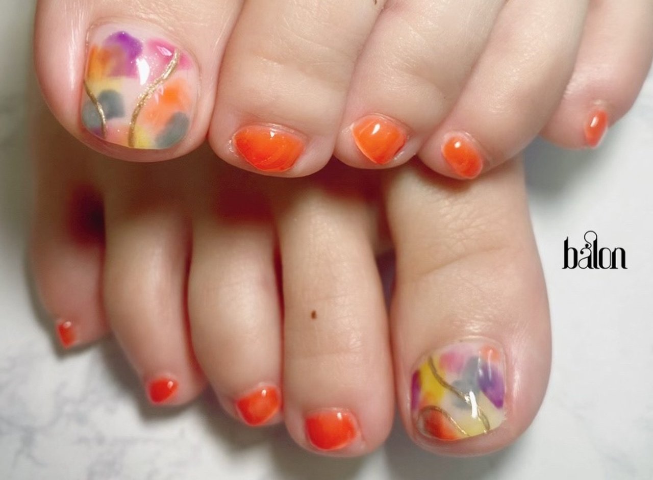 夏 オールシーズン フット オレンジ イエロー Nail Balonのネイルデザイン No ネイルブック