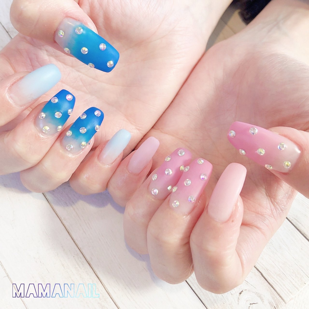 夏 ハンド グラデーション ビジュー マット Mamanail Akiのネイルデザイン No ネイルブック