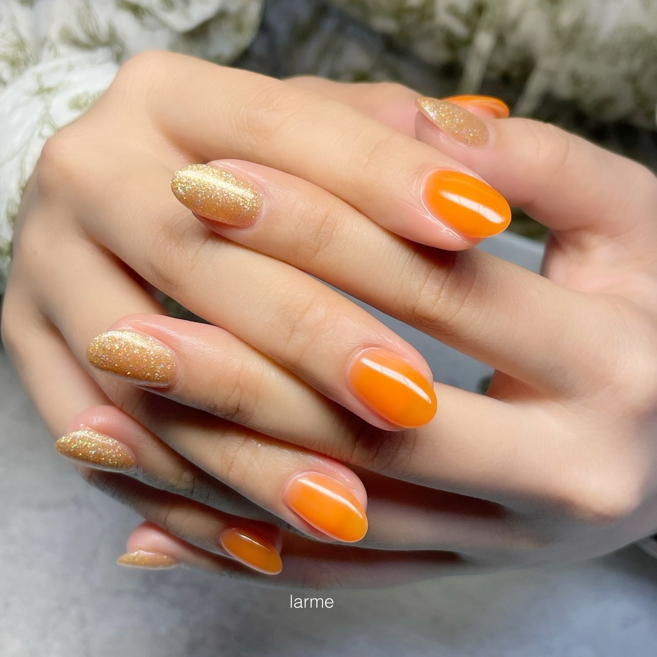ハンド オレンジ ゴールド Nailroomlarmeのネイルデザイン No ネイルブック