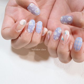 パープル 紫 チェック柄のネイルデザイン ネイルブック