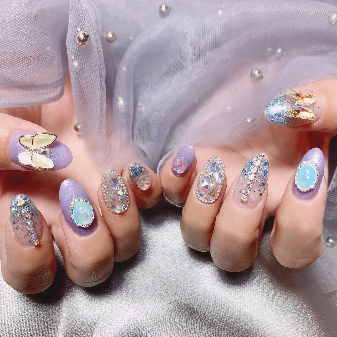 ハンド ビジュー ロング スカルプチュア お客様 ルナのネイルデザイン No ネイルブック
