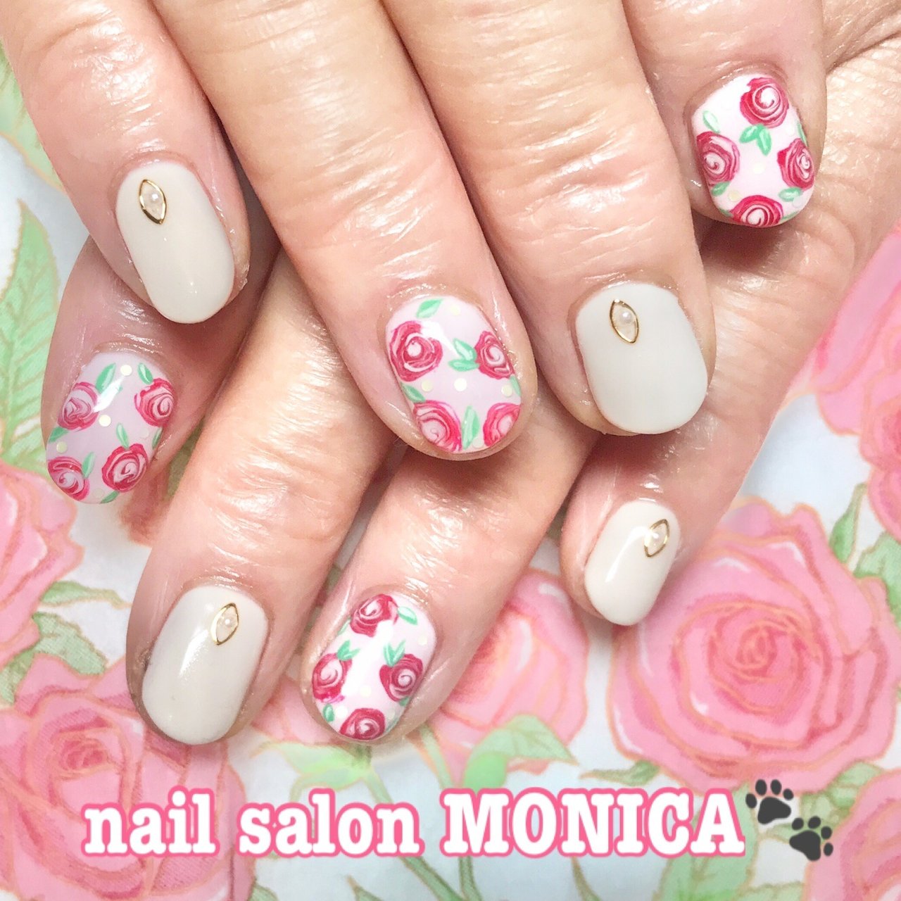 春 夏 フラワー ベージュ ピンク Nail Salon Monica のネイルデザイン No ネイルブック