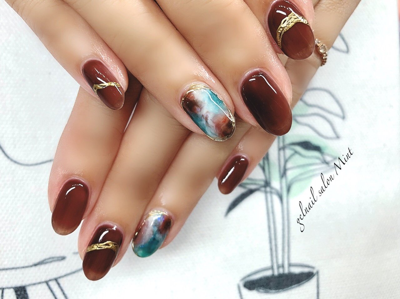 夏 リゾート ハンド 大理石 ミディアム Aiのネイルデザイン No ネイルブック