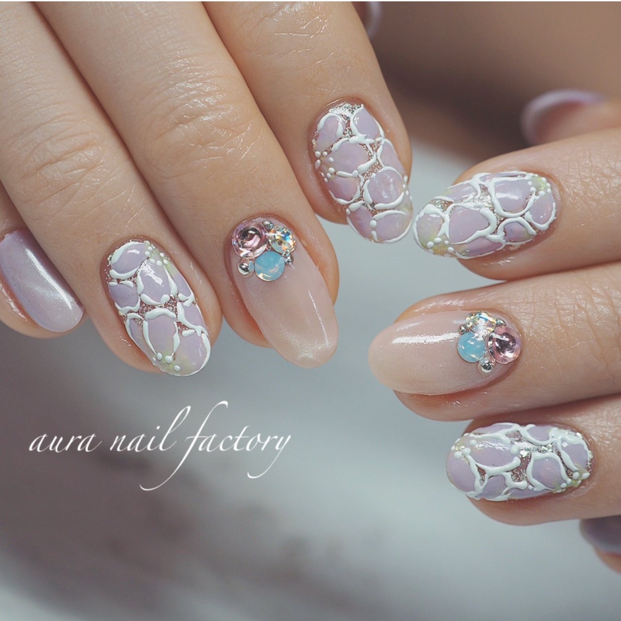 春 夏 梅雨 オフィス ハンド Aura Nail Factoryのネイルデザイン No ネイルブック