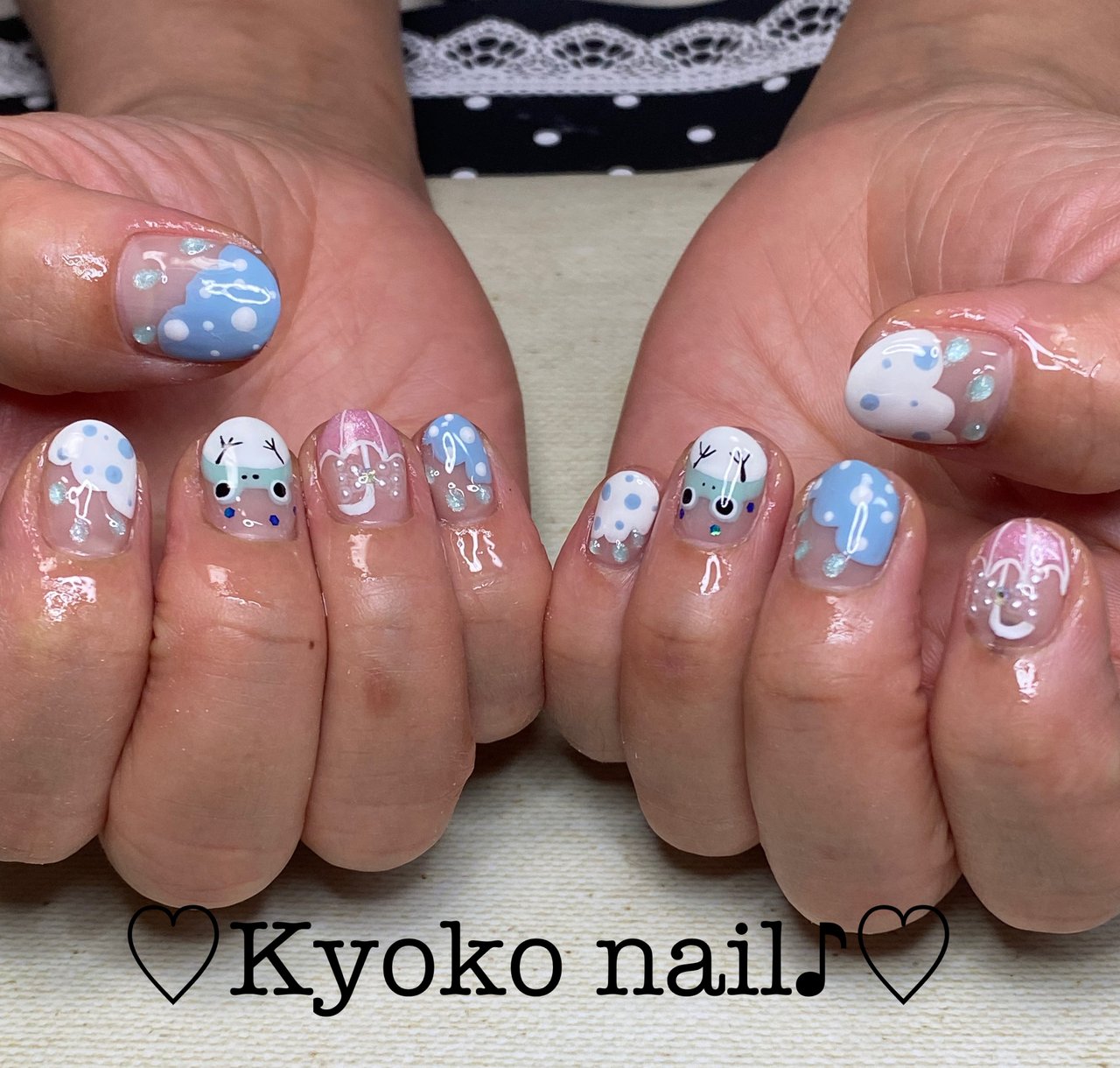 梅雨/ハンド/変形フレンチ/アニマル柄/水滴 - Kyoko nailの