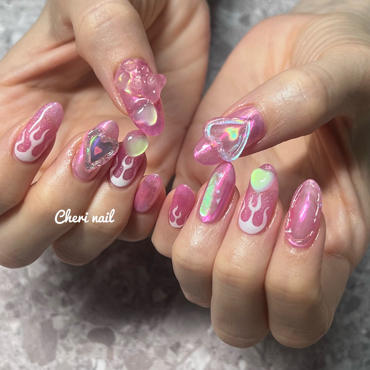 ハンド オーバル クリア ピンク ジェルネイル Cheri Nailのネイルデザイン No ネイルブック