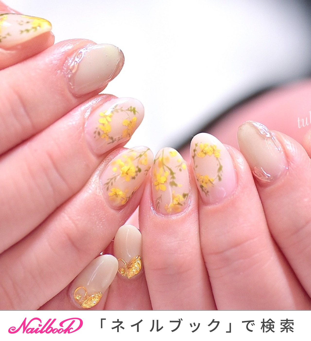 シンプル フラワー シースルー ミディアム ベージュ Mikiのネイルデザイン No ネイルブック