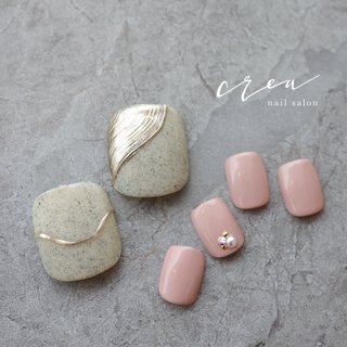 フット ピンク グレーのネイルデザイン ネイルブック