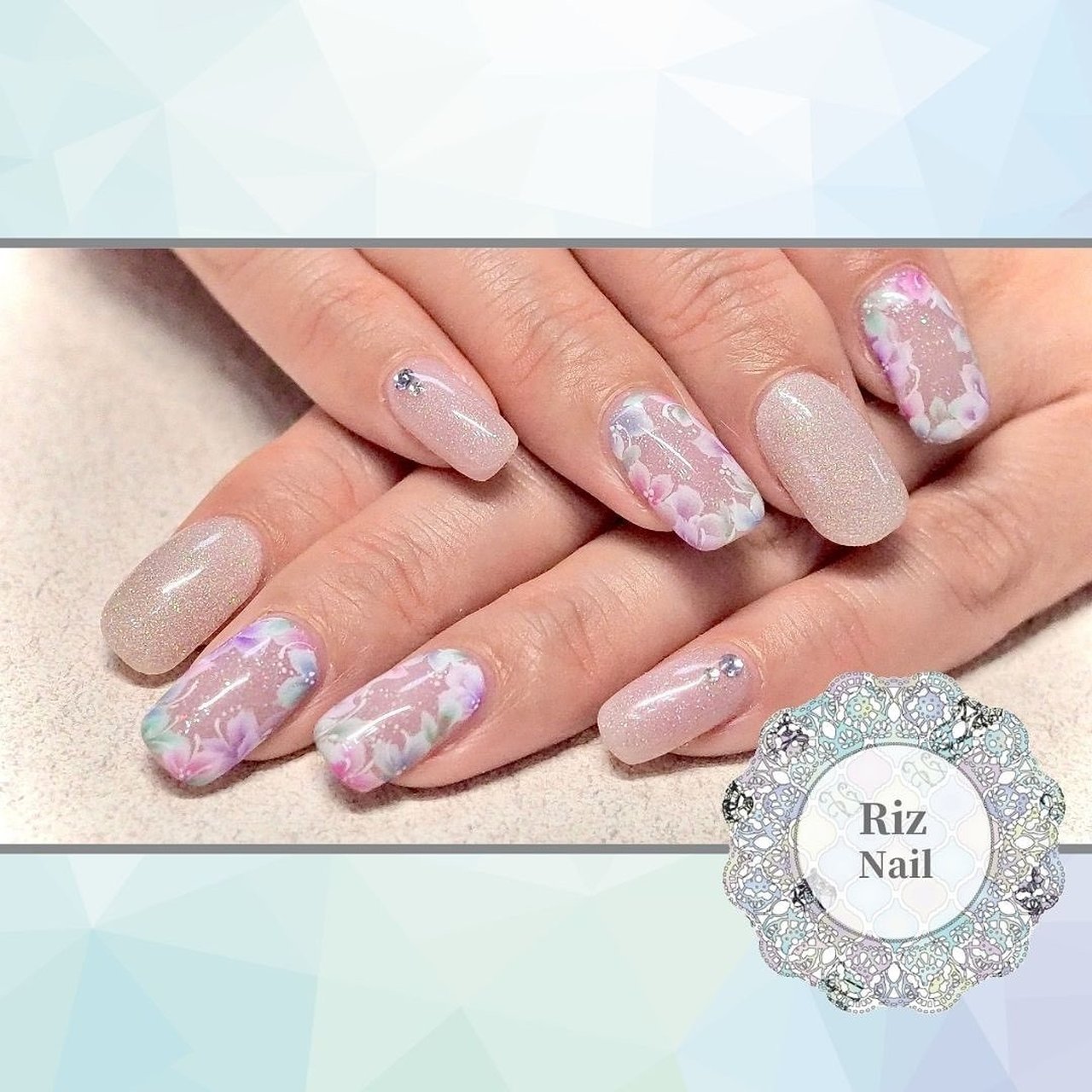 オールシーズン ラメ フラワー ミディアム スクエアオフ Rizのネイルデザイン No ネイルブック