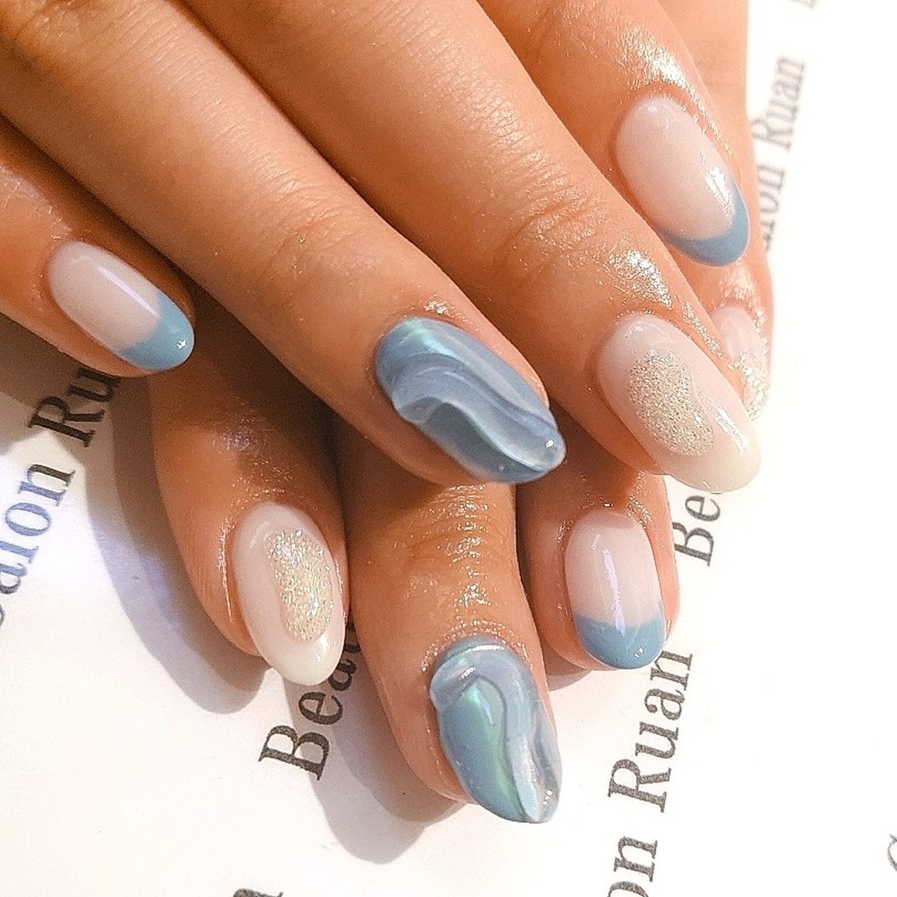 夏 ハンド フレンチ ラメ ワンカラー Yukaのネイルデザイン No ネイルブック