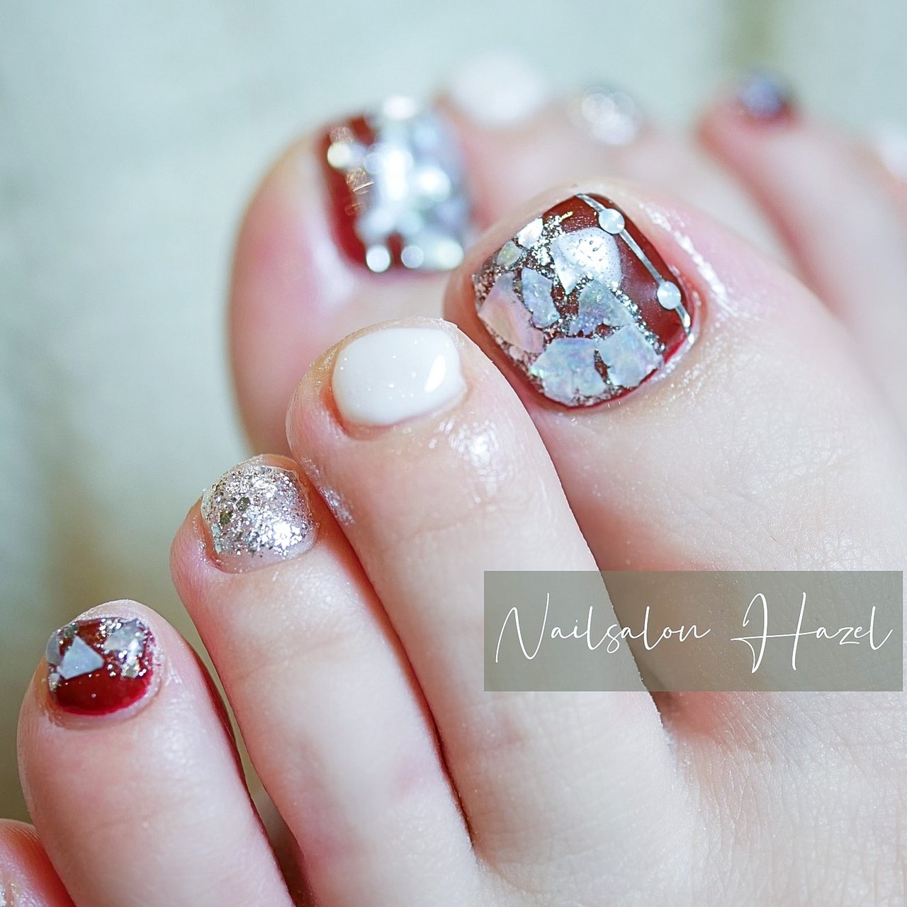 オールシーズン フット シェル ショート スクエアオフ Nailsalon Hazelのネイルデザイン No ネイルブック