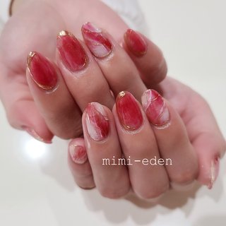 大理石 レッドのネイルデザイン ネイルブック