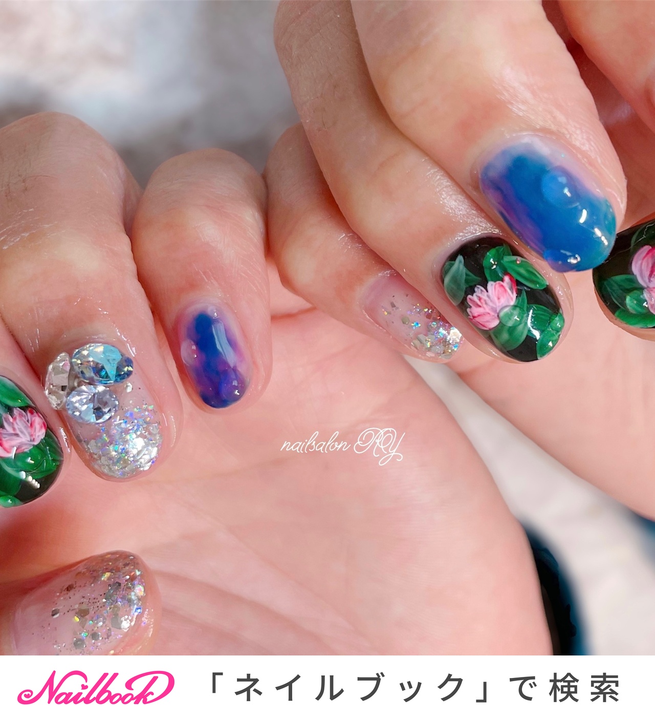 蓮の花ネイルのネイルデザイン ネイルブック