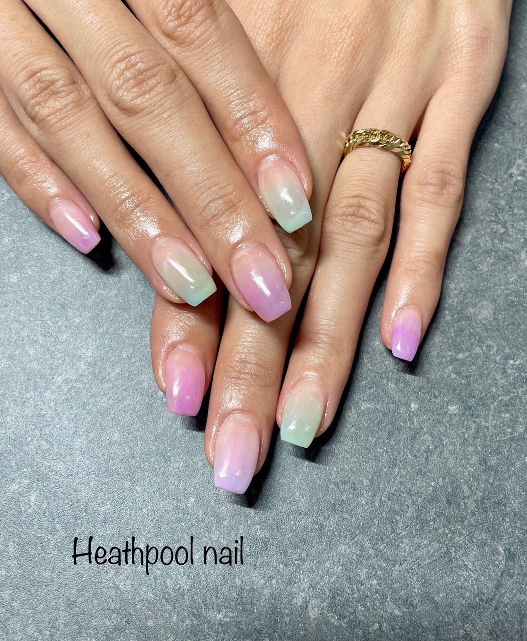 ハンド グラデーション ピンク グリーン パープル Heathpoolnailのネイルデザイン No ネイルブック