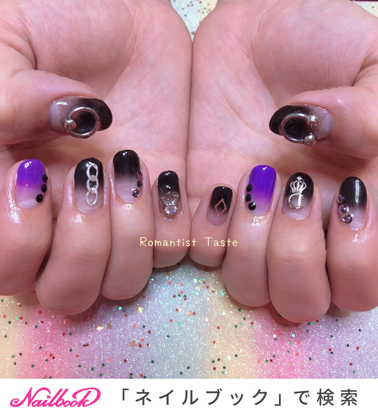 パープル 紫 黒グラデーションのネイルデザイン ネイルブック