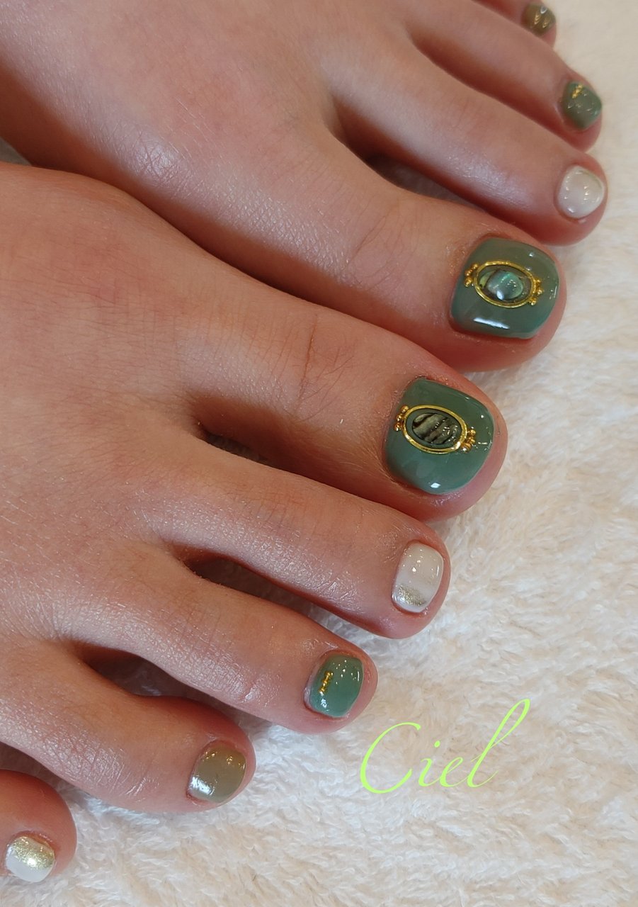 春 夏 オールシーズン フット ビジュー Boutique De Nails Ciel ブティークドゥネイルズ シエルのネイル デザイン No ネイルブック