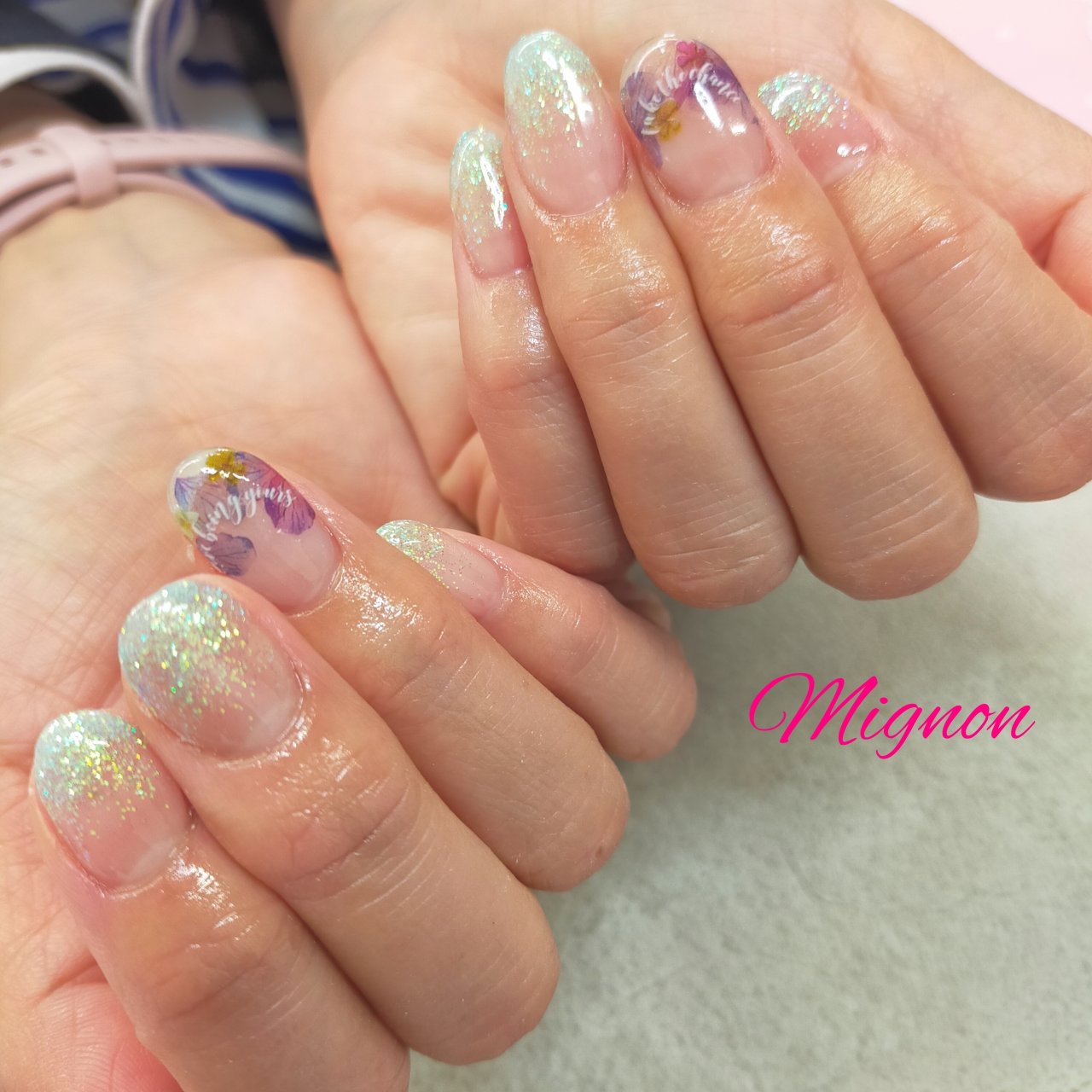 夏 ハンド フレンチ ラメ チェック Mignonのネイルデザイン No ネイルブック