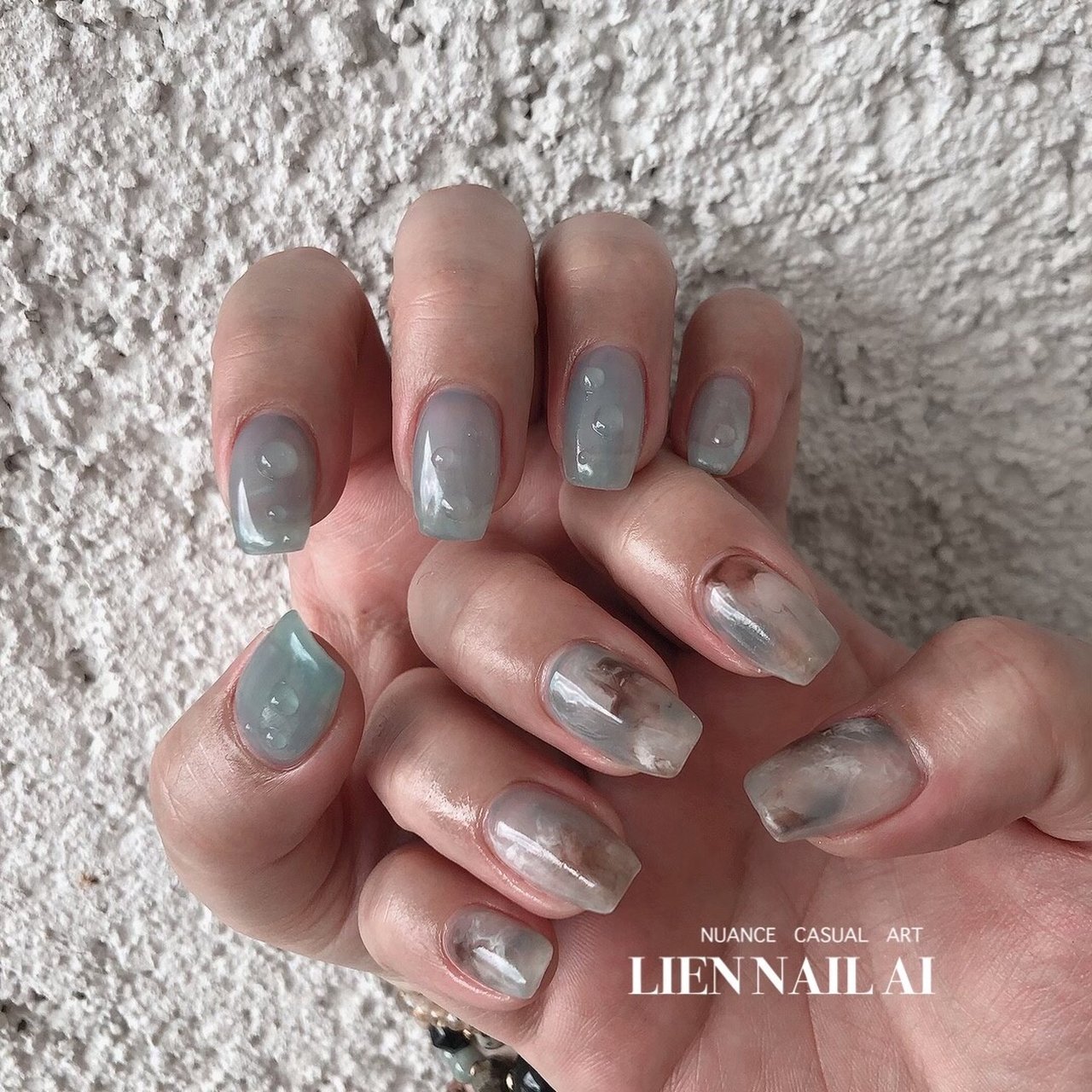 くすみ ブルー ニュアンス ネイル 春 夏 ハンド ニュアンス 水色 - I 