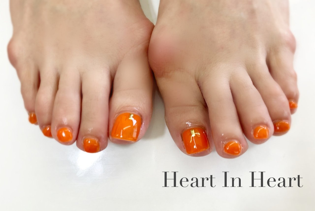 夏 秋 フット シンプル ワンカラー Heart In Heartのネイルデザイン No ネイルブック